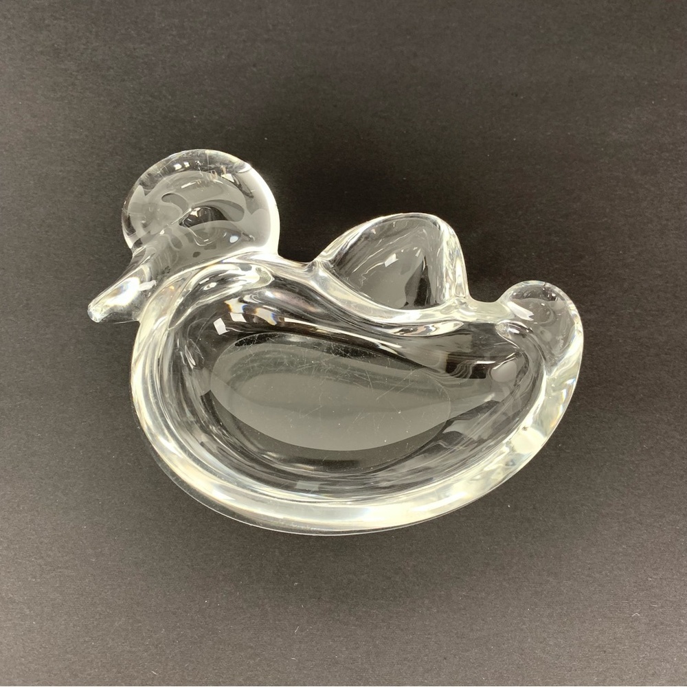 Vannes Le Chatel Crystal Glass Duck Decorative Bowl Ashtray France Vtg Decor